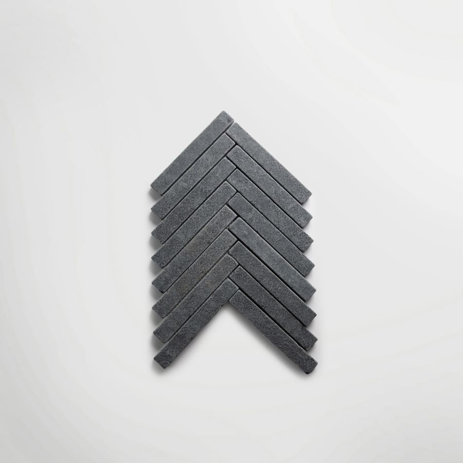 Bordeaux Black Herringbone | Tumbled Limestone Distressed Black Floor & Wall Tile