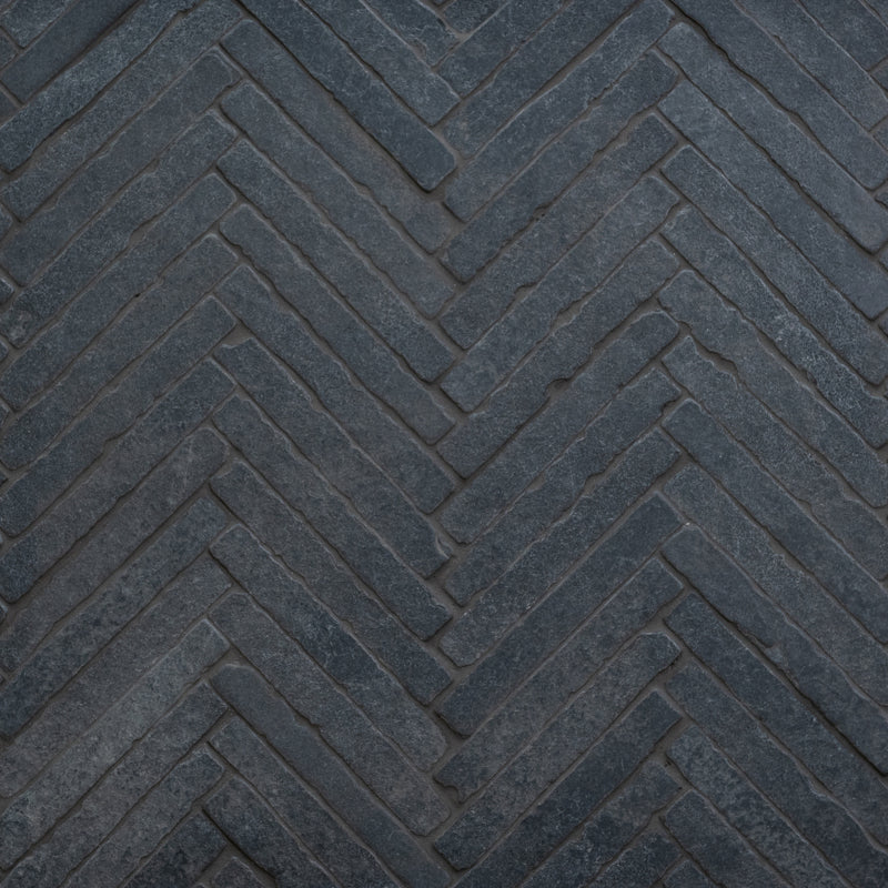 Bordeaux Black Herringbone | Tumbled Limestone Distressed Black Floor & Wall Tile