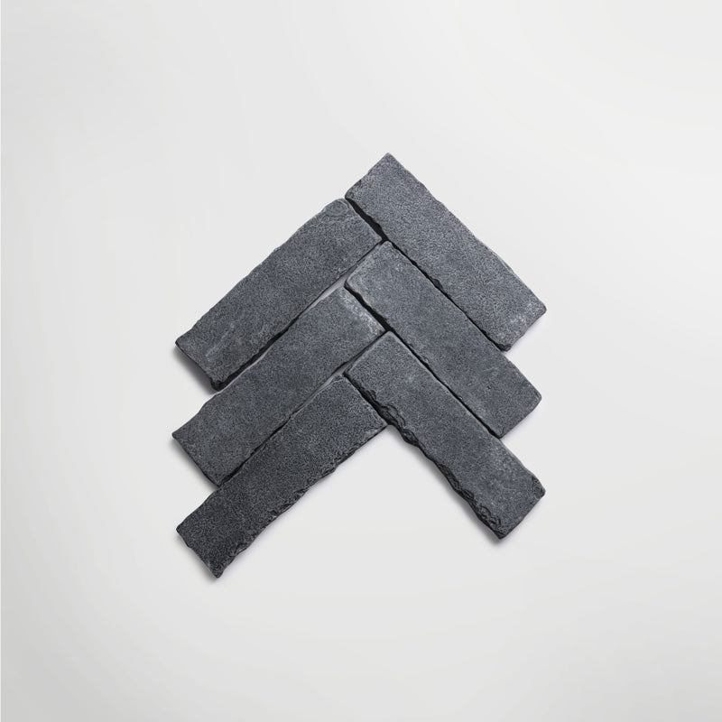 Bordeaux Black Parquet | Tumbled Limestone Distressed Black Floor Tile