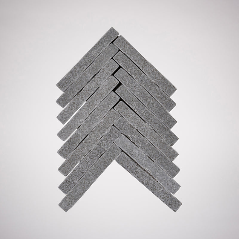 Bordeaux Blue Herringbone | Tumbled Limestone Distressed Grey Floor & Wall Tile