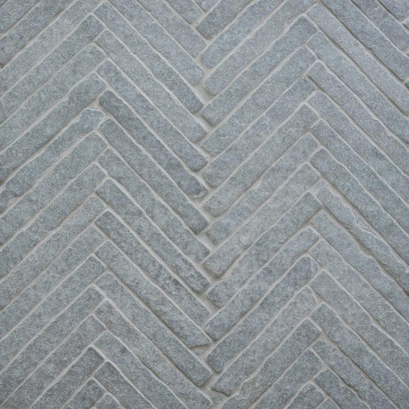 Bordeaux Blue Herringbone | Tumbled Limestone Distressed Grey Floor & Wall Tile