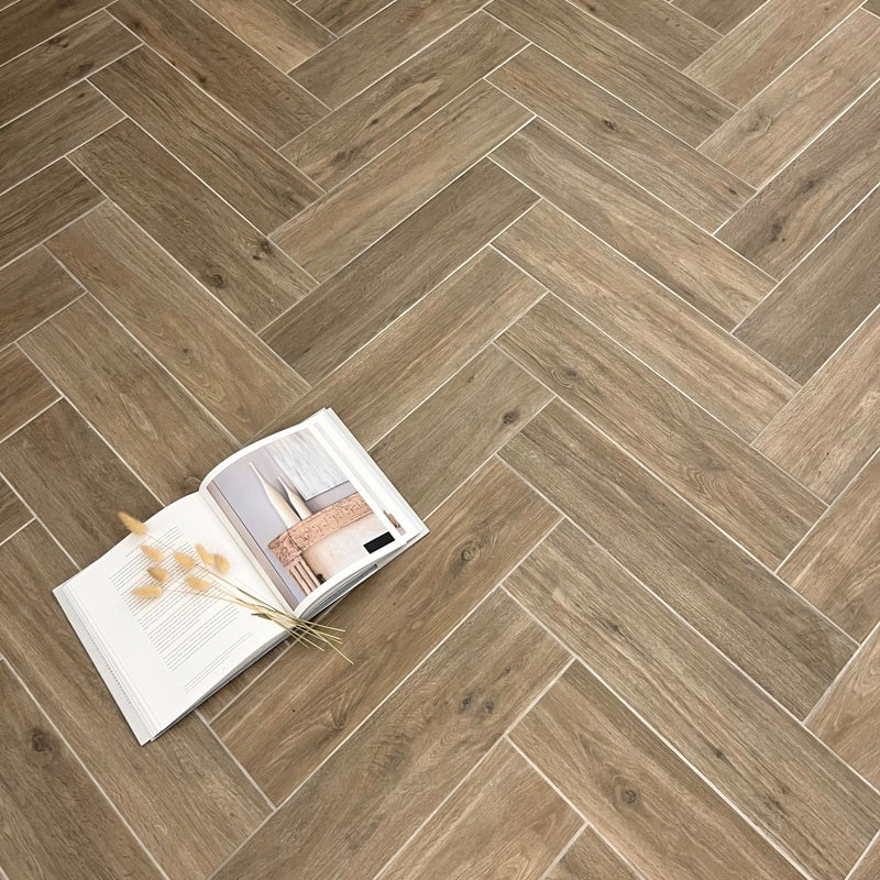 Chianti Taupe Herringbone | Matt Porcelain Wood Effect Brown Floor Tile
