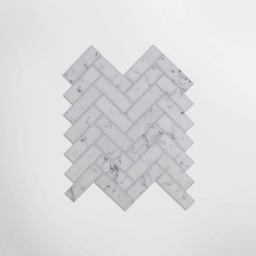Italian Bianco Carrara Extra Parquet Mosaic Medium | Honed Marble Stone White Floor & Wall Tile