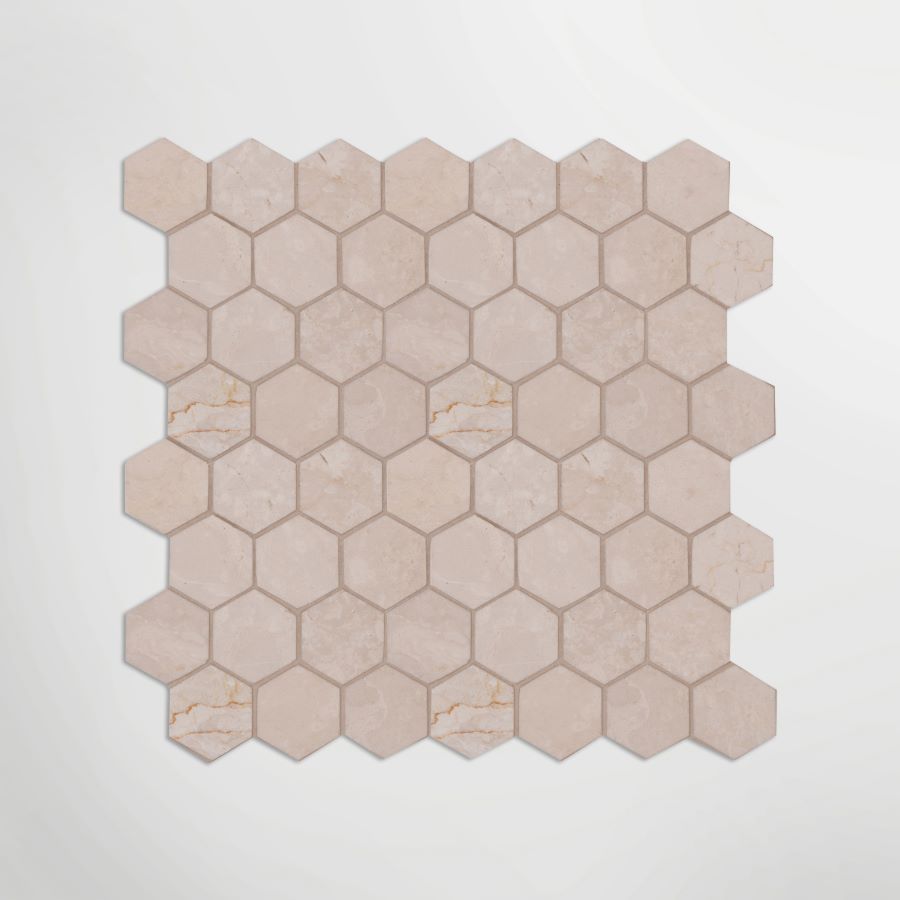 Italian Botticino Hexagon Mosaic Medium | Honed Marble Stone Beige Floor & Wall Tile