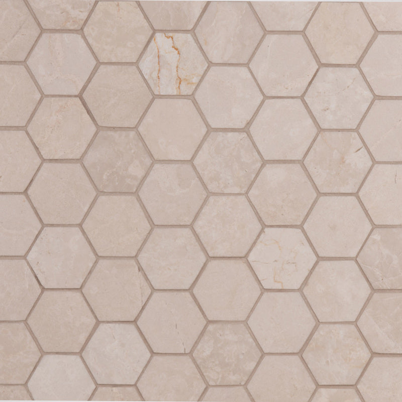 Italian Botticino Hexagon Mosaic Medium | Honed Marble Stone Beige Floor & Wall Tile