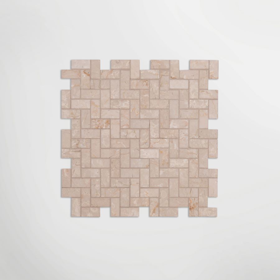 Italian Botticino Parquet Mosaic Small | Polished Marble Stone Beige Floor & Wall Tile