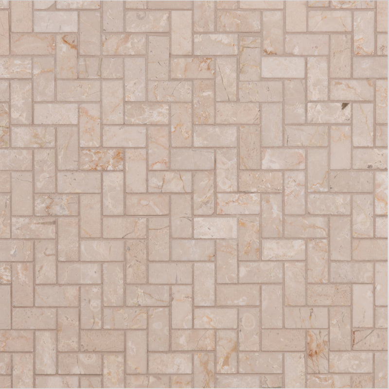 Italian Botticino Parquet Mosaic Small | Polished Marble Stone Beige Floor & Wall Tile