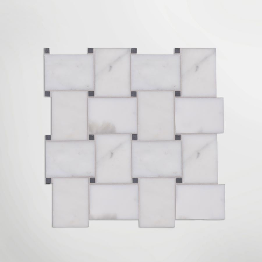 Italian Calacatta Oro Basketweave Mosaic Large Honed