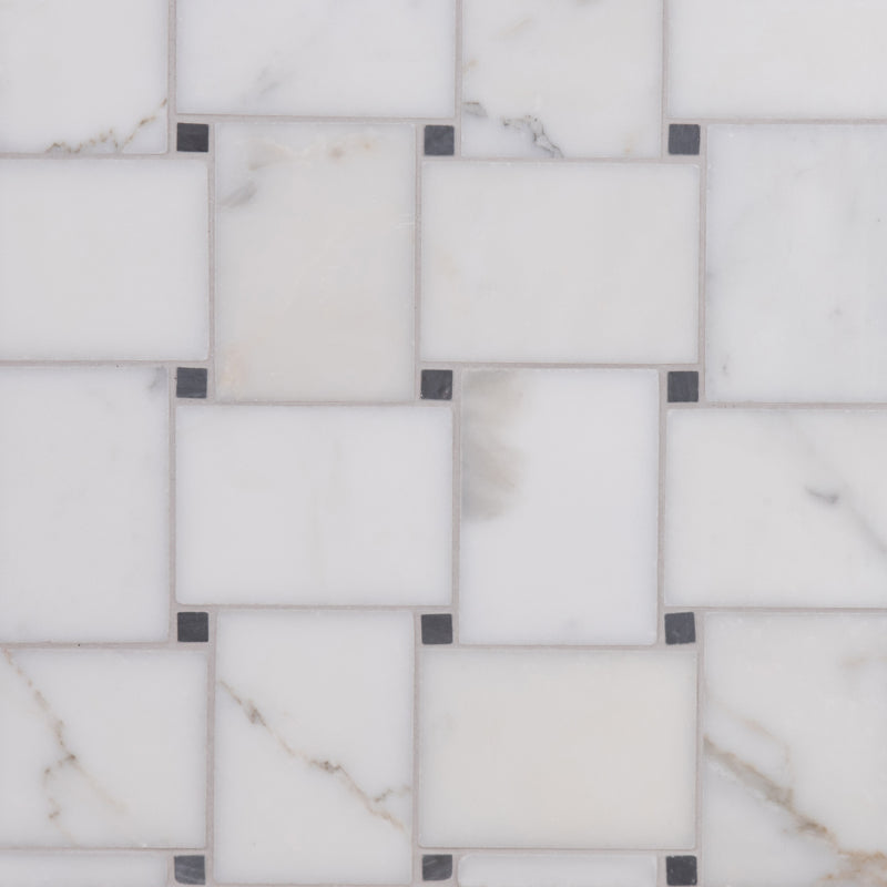 Italian Calacatta Oro Basketweave Mosaic Large Honed