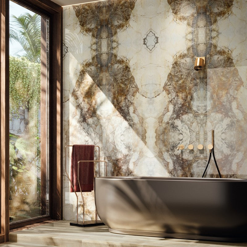 Mirrored Marble Gold A | Polished Porcelain Marble Effect Ivory Floor & Wall Tile