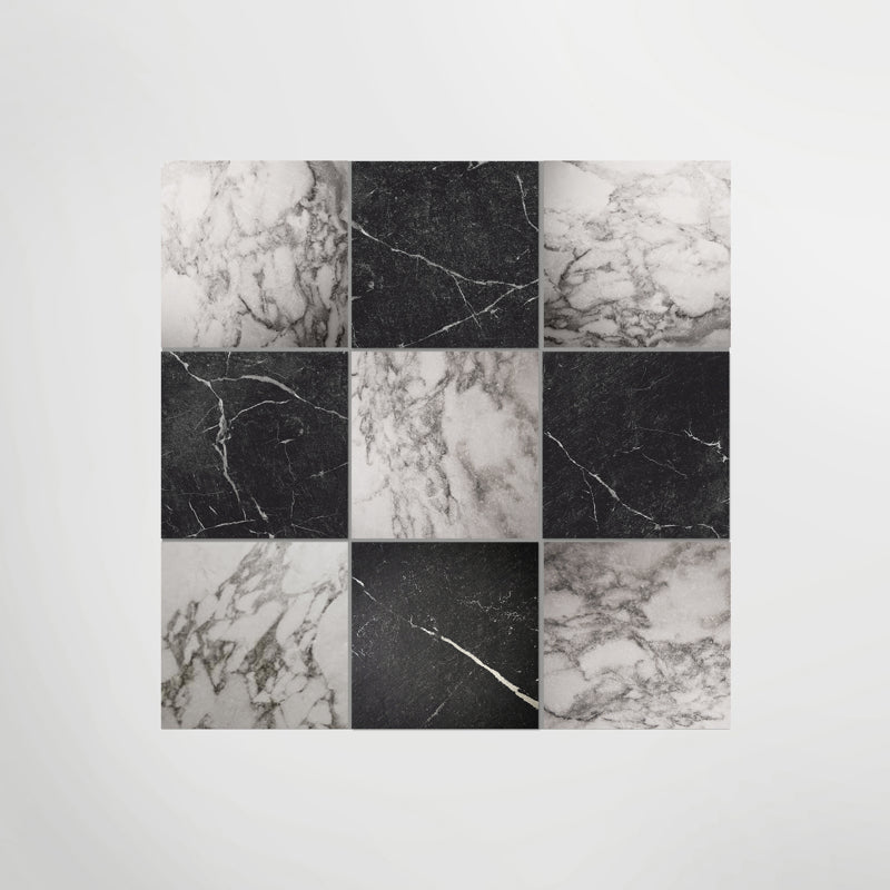 Antique Marble Arabescato and Nero Marquina Chequer - Marble Effect Porcleain