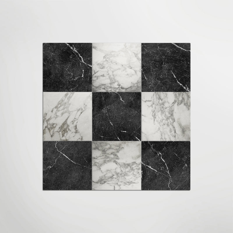 Antique Marble Arabescato and Nero Marquina Chequer - Marble Effect Porcleain