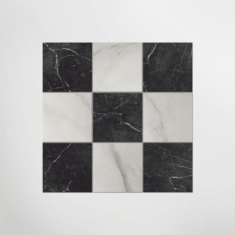 Antique Marble Bianco and Nero Marquina Chequer - Marble Effect Porcelain