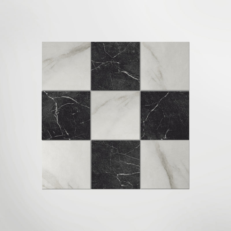 Antique Marble Bianco and Nero Marquina Chequer - Marble Effect Porcelain