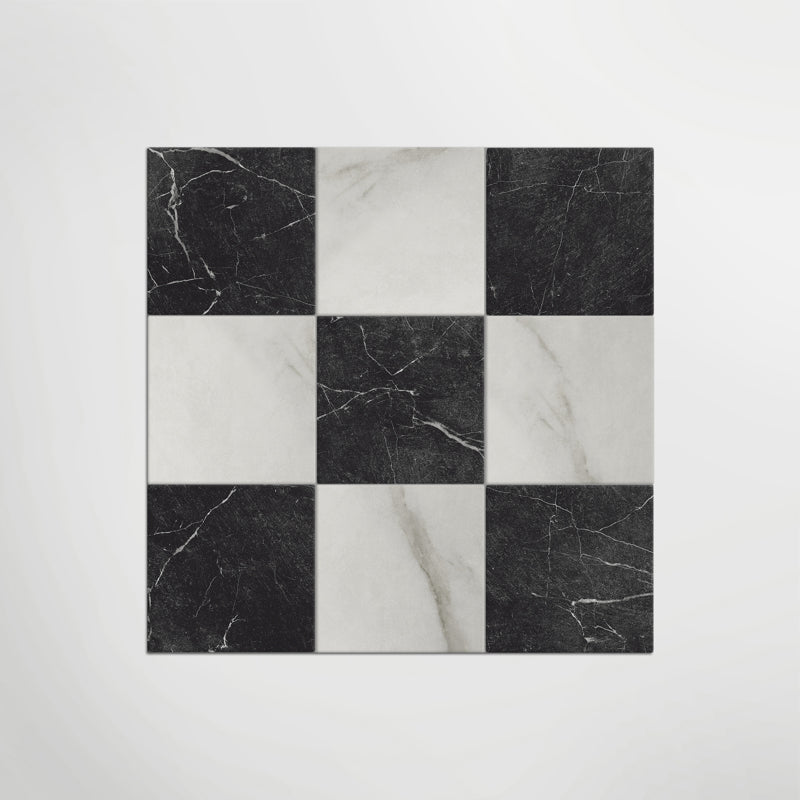 Antique Marble Bianco and Nero Marquina Chequer - Marble Effect Porcelain