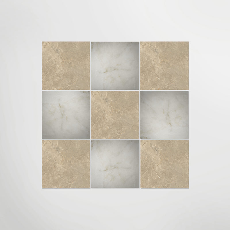Cream & Beige Light Coloured Chequered Porcelain Floor Tiles