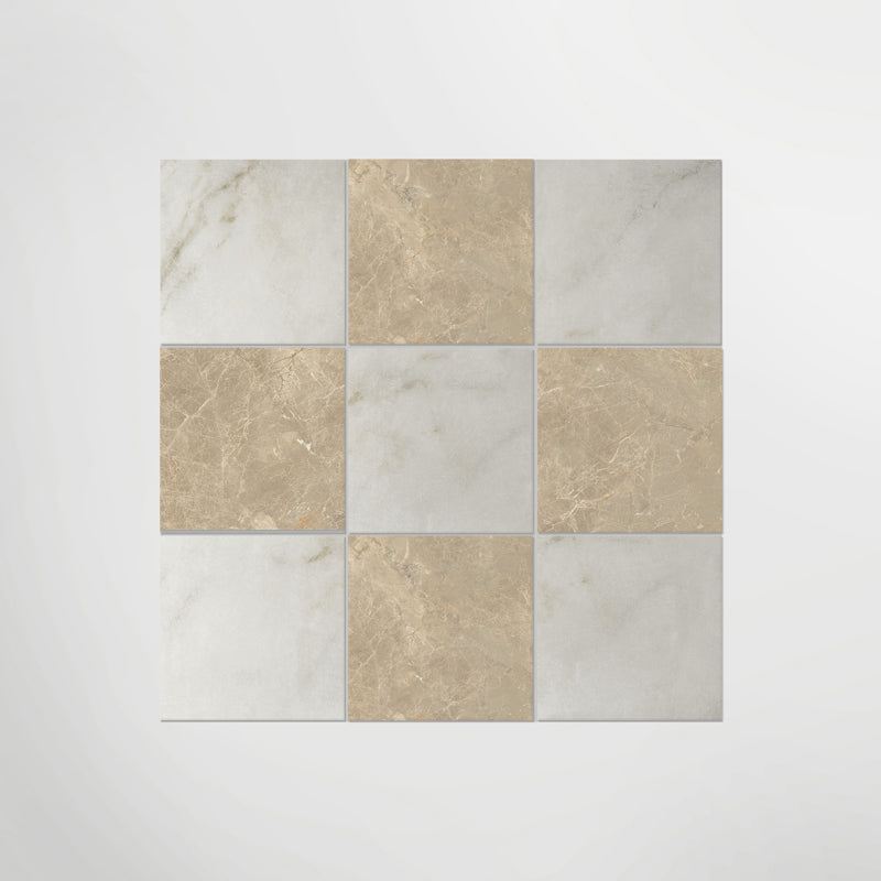 Antique Marble Calacatta Oro and Cosmo Taupe Chequer- Marble Effect Porcelain