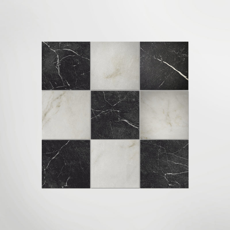 Antique Marble Calacatta Oro and Nero Marquina Chequer - Marble Effect Porcelain.