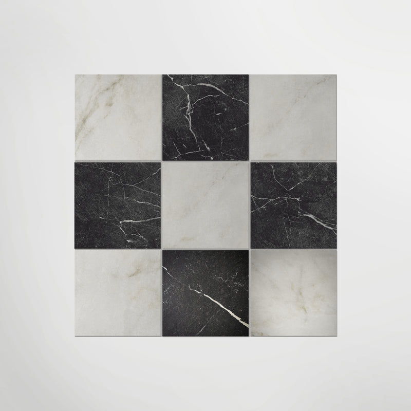 Antique Marble Calacatta Oro and Nero Marquina Chequer - Marble Effect Porcelain.