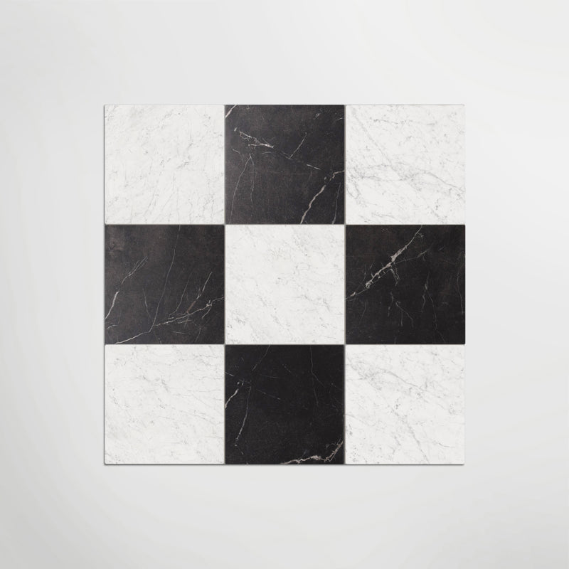 Antique Marble Nero Marquina And Carrara Chequer - Marble Effect Porcelain