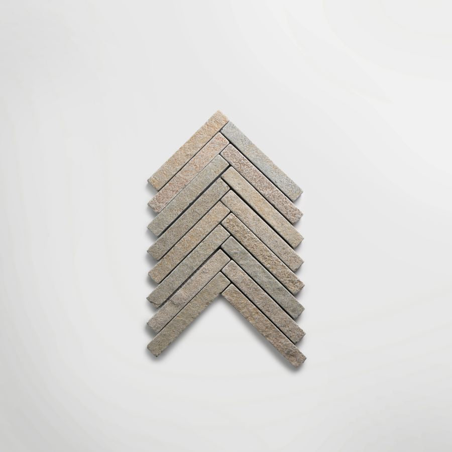 Bordeaux Argento Herringbone | Tumbled Limestone Distressed Greige Floor & Wall Tile