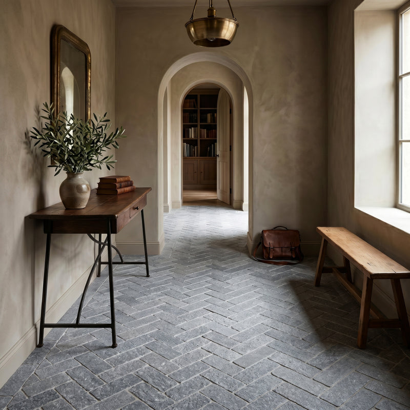 Bordeaux Blue Parquet - Distressed Limestone