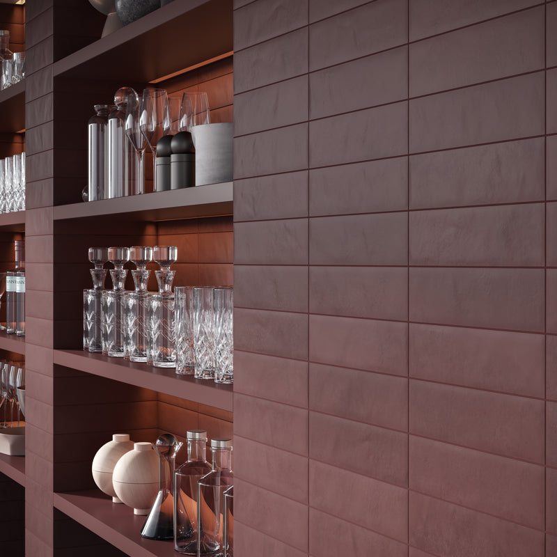 Amaranto Red Burgundy Decorative Long Thin Brick Metro 240mm X 60mm Porcelain Tiles