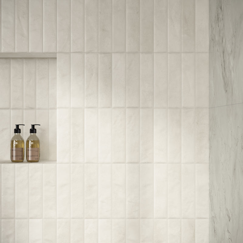 Ceren Mini Bianco Decorative White Tiles 240mm X 60mm From Lapicida Slim Brick Slips Cream White Metro