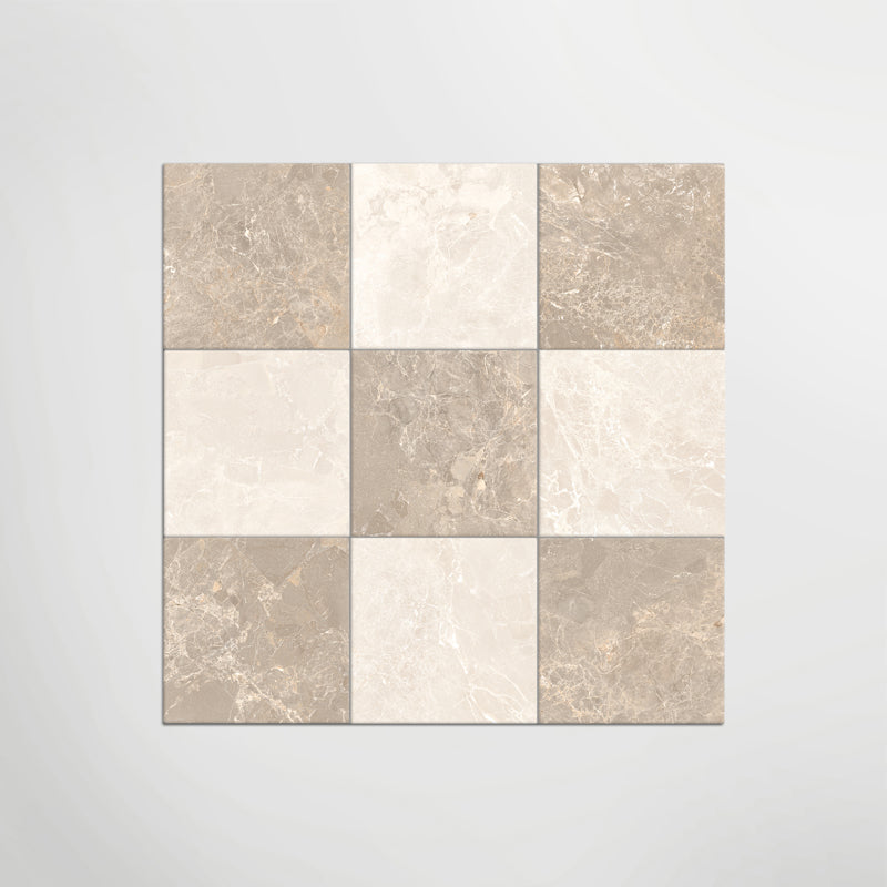 Cosmo Crema and Taupe Chequer - Marble Effect Porcelain