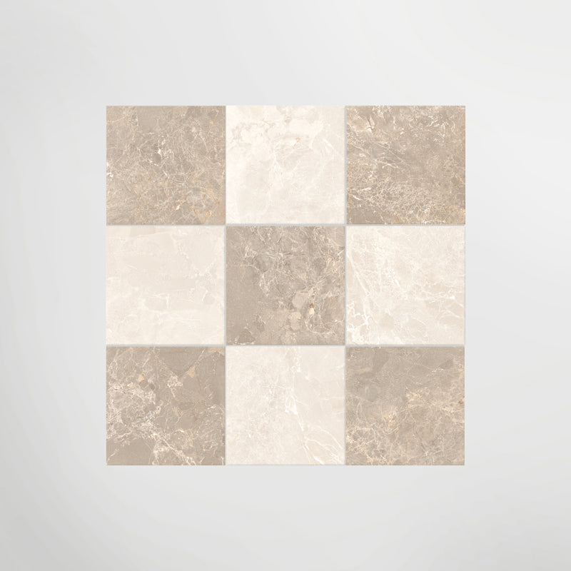 Cosmo Crema and Taupe Chequer - Marble Effect Porcelain