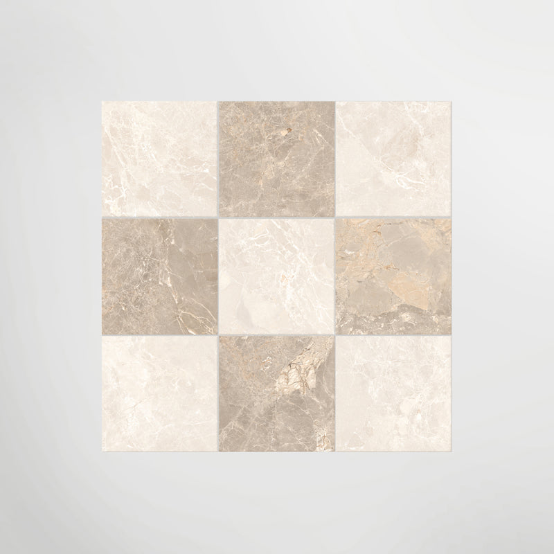 Cosmo Crema and Taupe Chequer - Marble Effect Porcelain