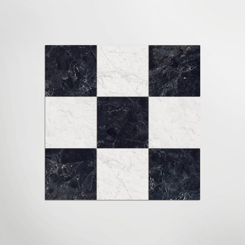 Cosmo Nero And Carrara Chequer - Marble Effect Porcelain