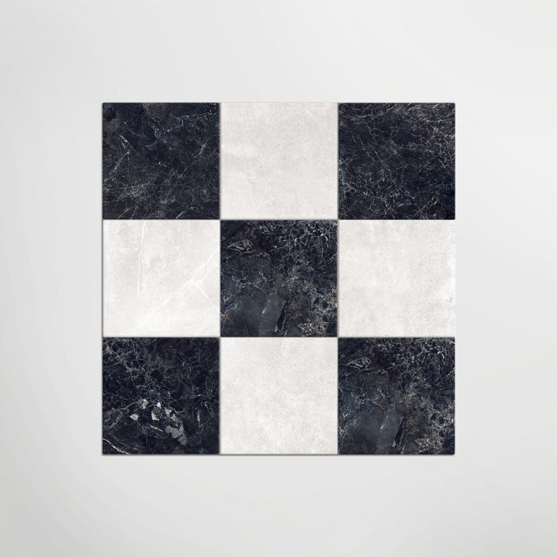 Cosmo Nero and Panera White Chequer - Marble Effect Porcelain