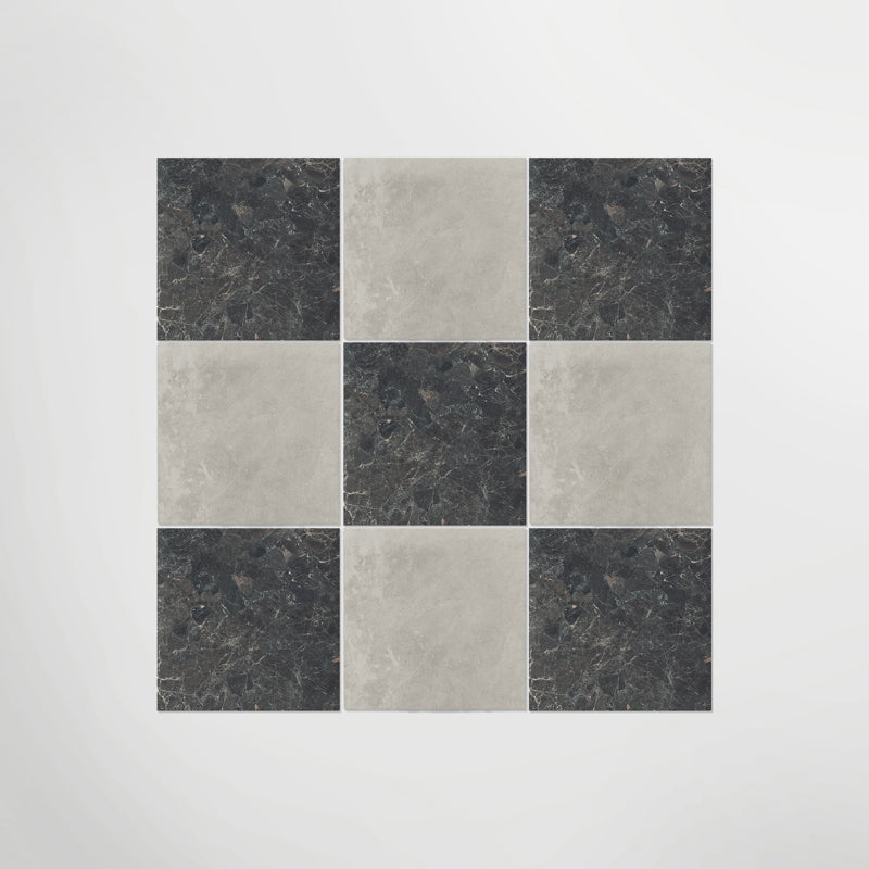 Black & White Chequer Marble Effect Porcelain Floor Tiles