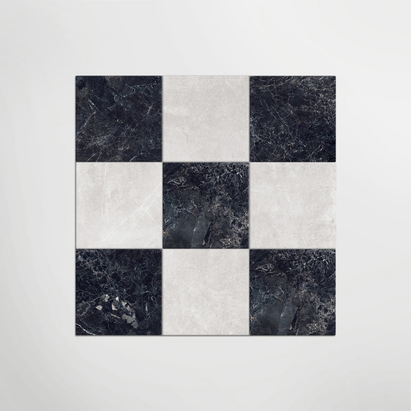 Cosmo Nero and Panera White Chequer - Marble Effect Porcelain