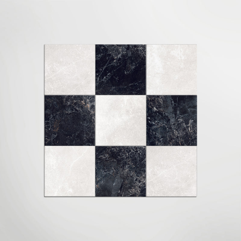 Cosmo Nero and Panera White Chequer - Marble Effect Porcelain