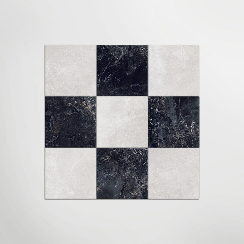 Cosmo Nero and Panera White Chequer - Marble Effect Porcelain