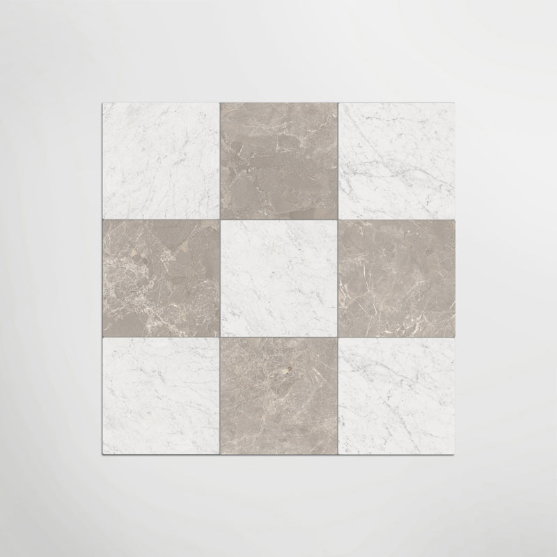 Cosmo Taupe And Carrara Chequer - Marble Effect Porcelain