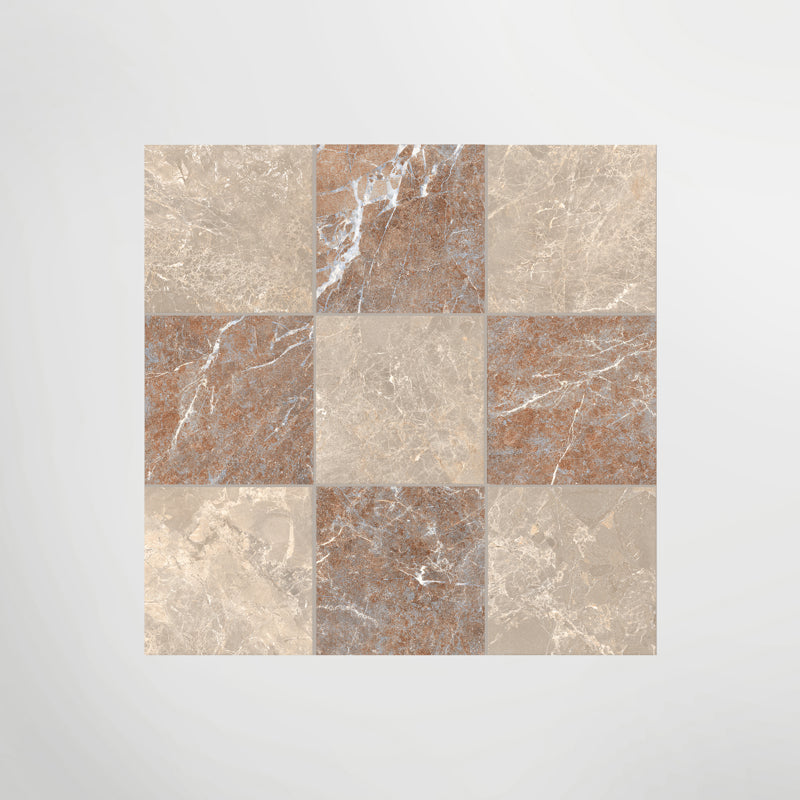 Cosmo Taupe and Rosso Chequer - Marble Effect Porcelain