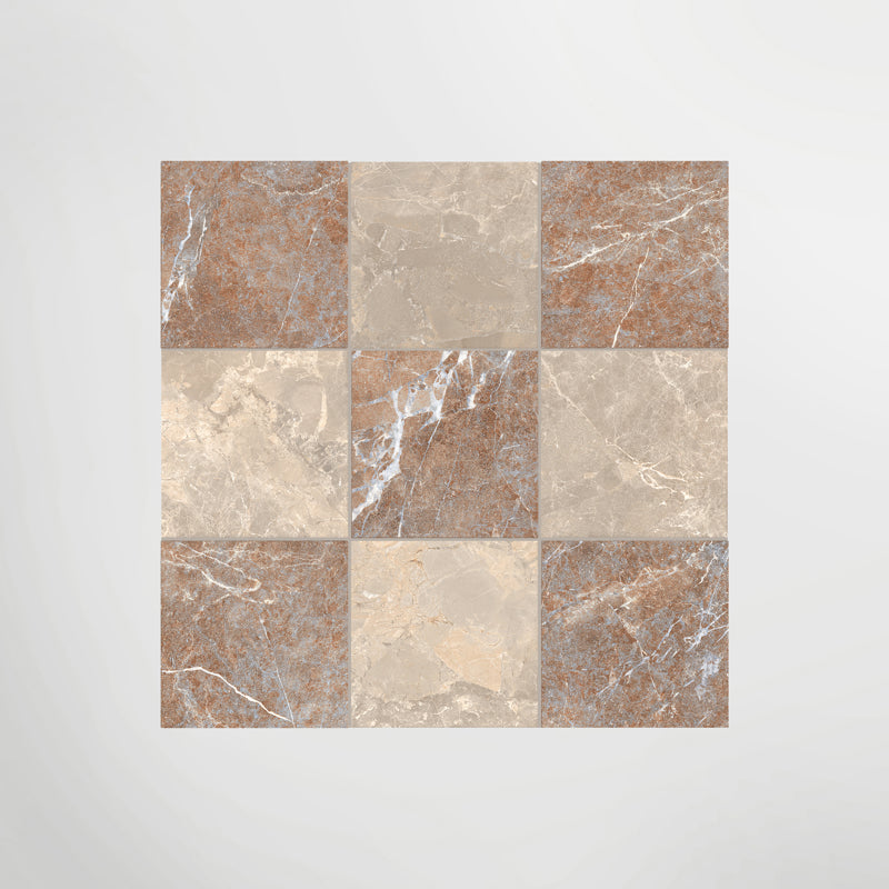 Cosmo Taupe and Rosso Chequer - Marble Effect Porcelain