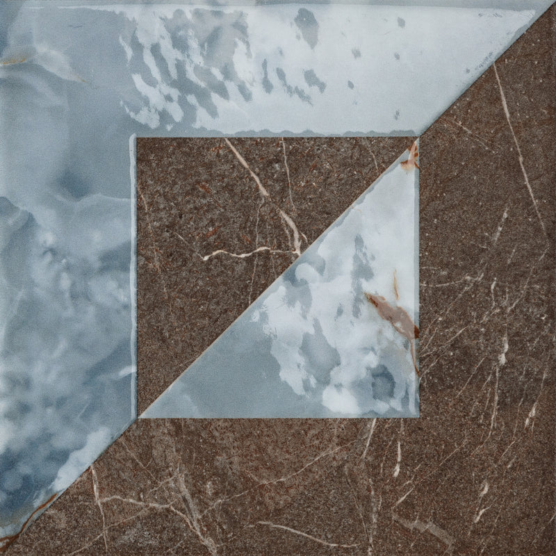 Brown & Blue Decorative Geometric Squares & Triangle Porcelain Tiles