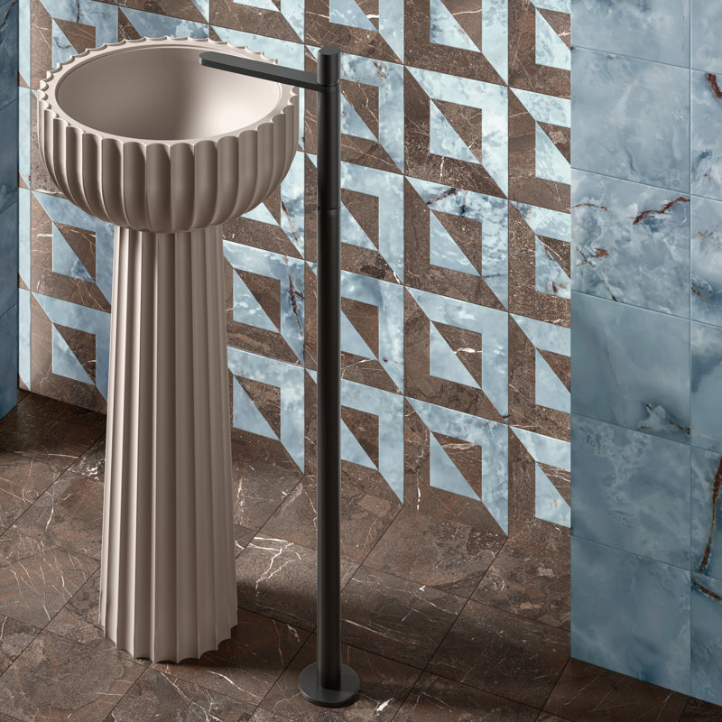 Brown & Blue Decorative Geometric Squares & Triangle Porcelain Tiles