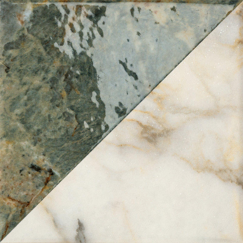 Green & Cream Dolce Vita Style Geometric Gloss Porcelain Tiles