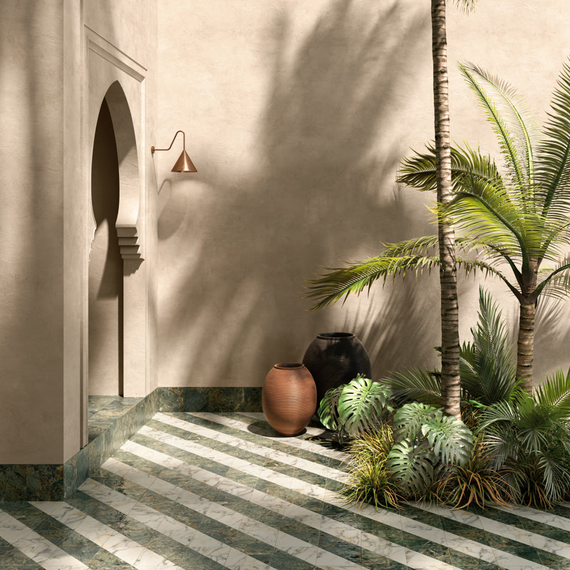 Green & Cream Dolce Vita Style Geometric Gloss Porcelain Tiles