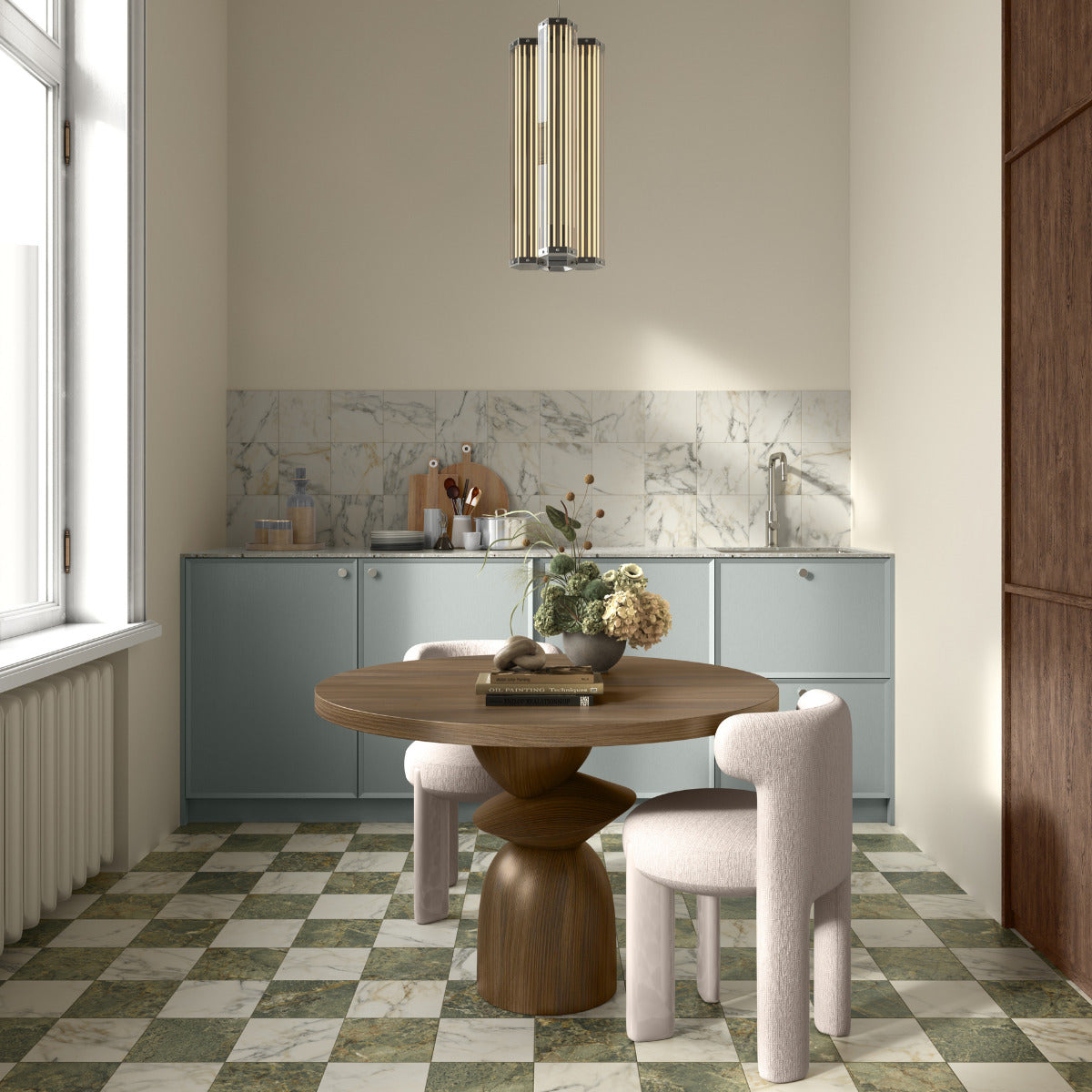 Marble Effect Chequered 200 x 200 Small Decorative Porcelain Tiles