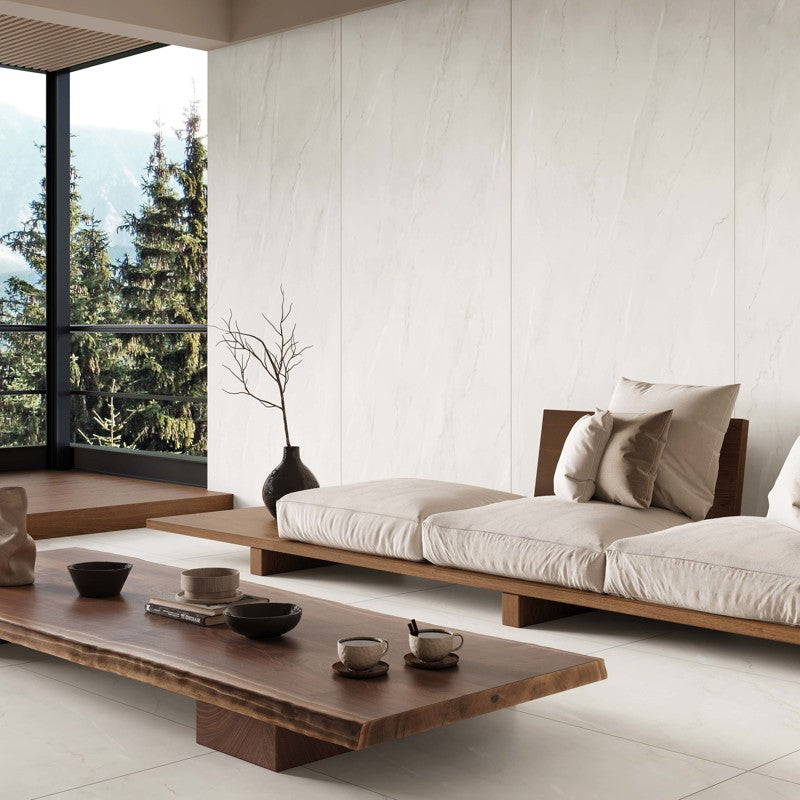 Very Large Slabs White Marble Effect Porcelain Tiles