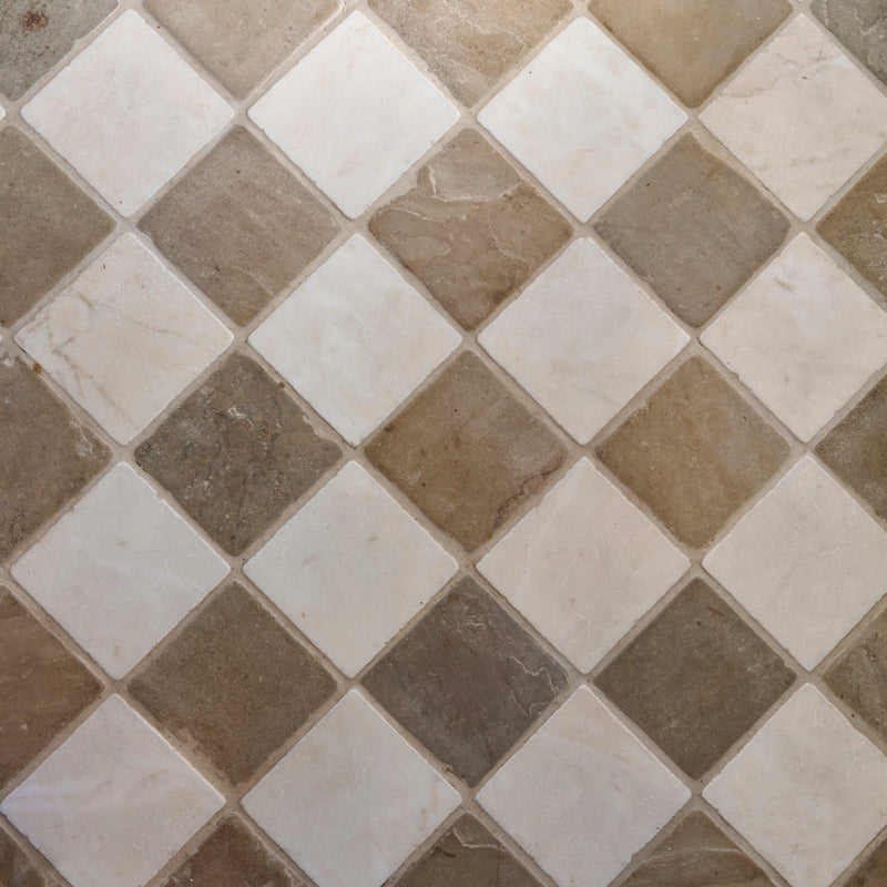 Reclaimed Chequered Sandstone & Marble Tiles