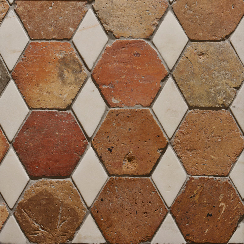 Genuine Antique Orleans Terracotta Hexagon | Rustik Terracotta Genuine Reclaimed Red Floor Tile