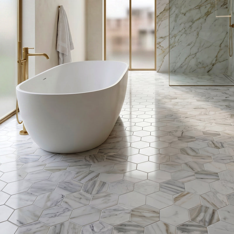 Genuine Italian Calacatta Oro Hexagon Large Mosaic - Stone Marble