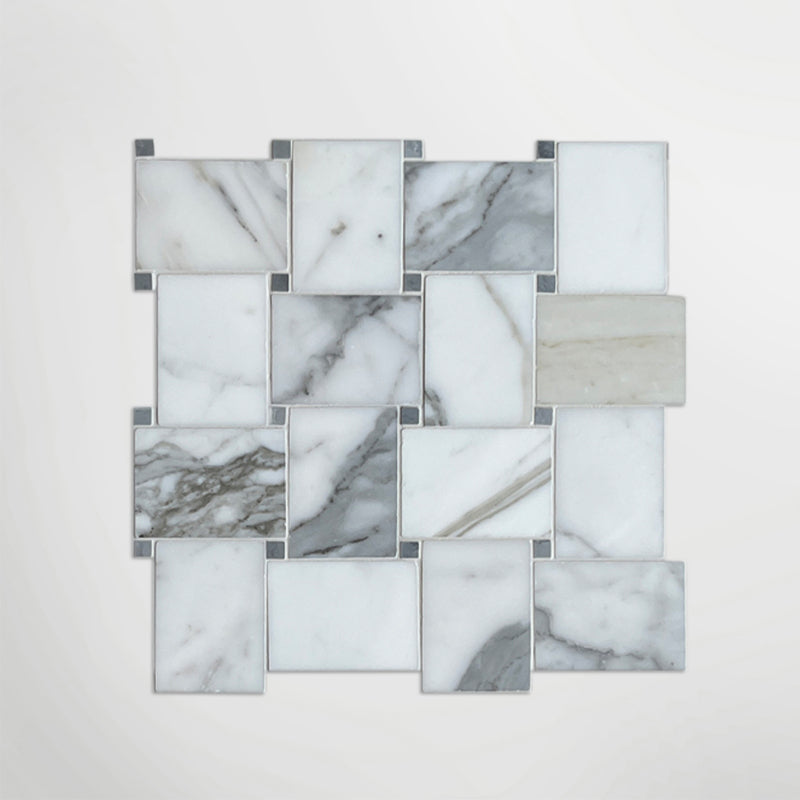 Italian Calacatta Oro Basketweave Mosaic Large Honed - Stone Marble